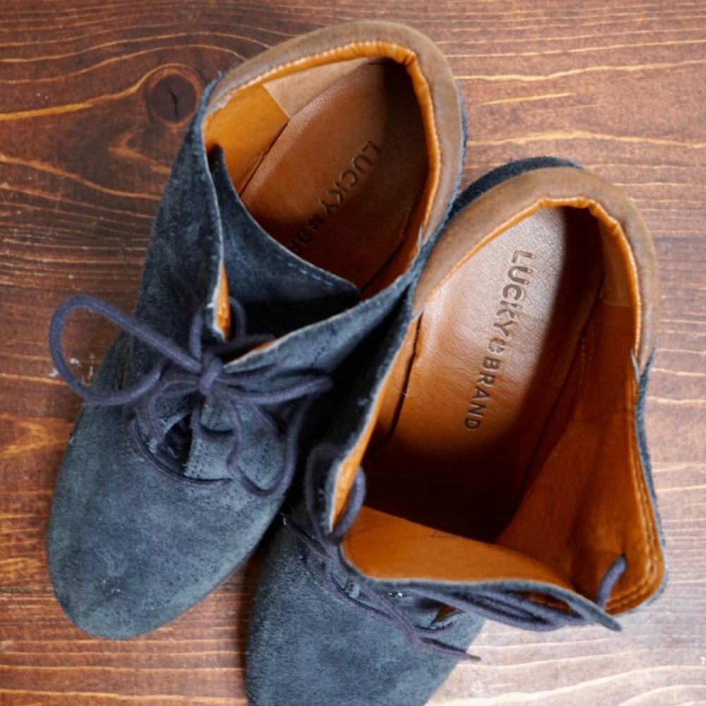 Lucky Brand Suede Lace-Up Wedge Booties - Picture 10 of 10